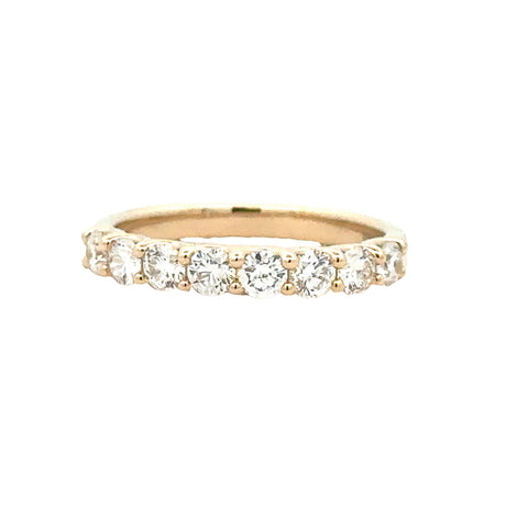 Lady's Yellow 14 Karat "U" Basket, Shared Prong Half Way Anniversary Ring Size 6 With 8=0.76Tw Round G/H Si1 Diamonds