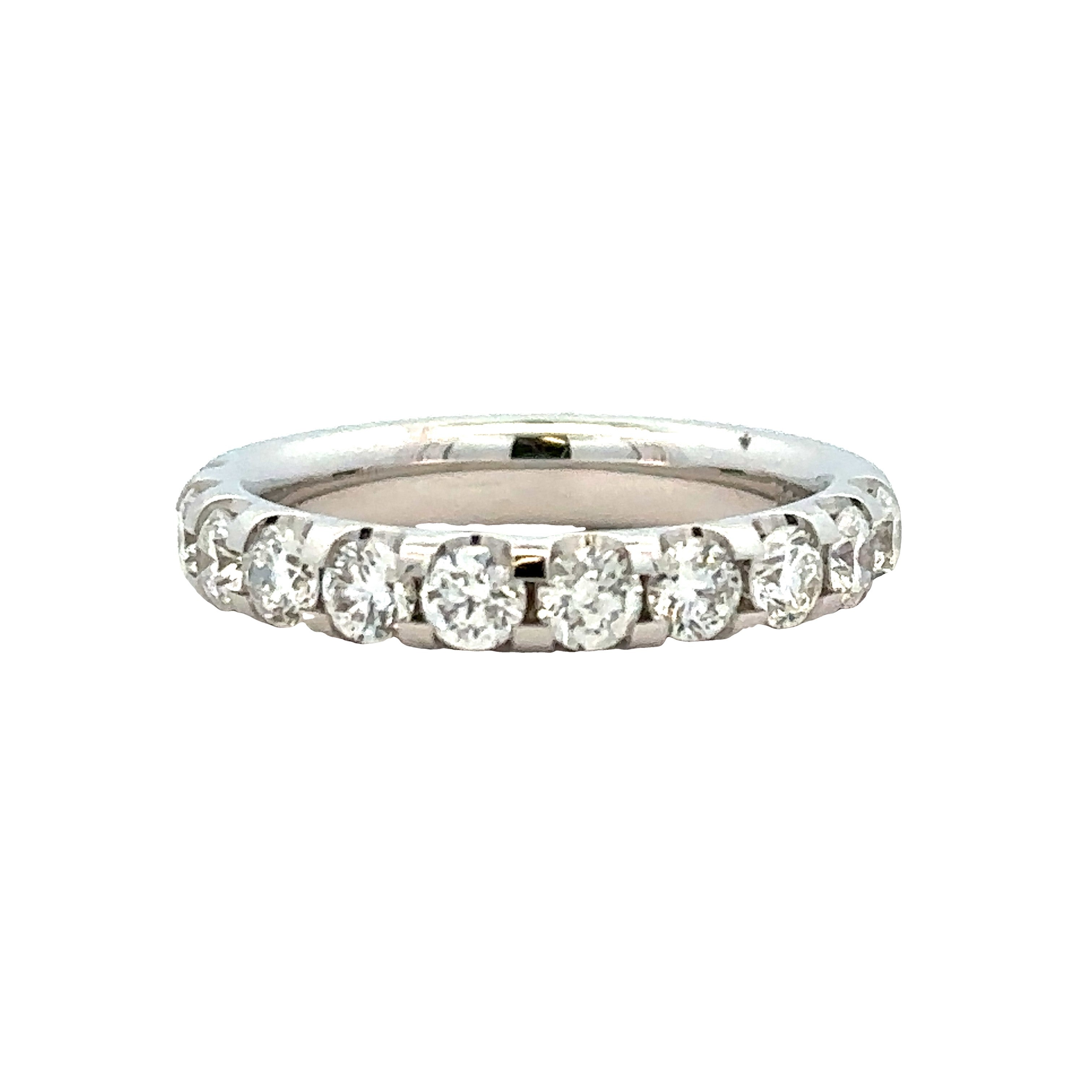 Lady's White 14 Karat Micro "U" Prong Wedding Band, Set Half Way Anniversary Ring Size 6 With 11=1.15Tw Round G/H SI1 Diamonds
