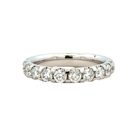 Lady's White 14 Karat Micro "U" Prong Wedding Band, Set Half Way Anniversary Ring Size 6 With 11=1.15Tw Round G/H SI1 Diamonds