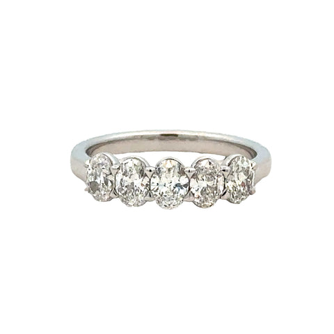 Lady's White 14 Karat Five Stone Anniversary Ring Size 6.5 With 5=1.20Tw Oval G/H Vs2 Diamonds
