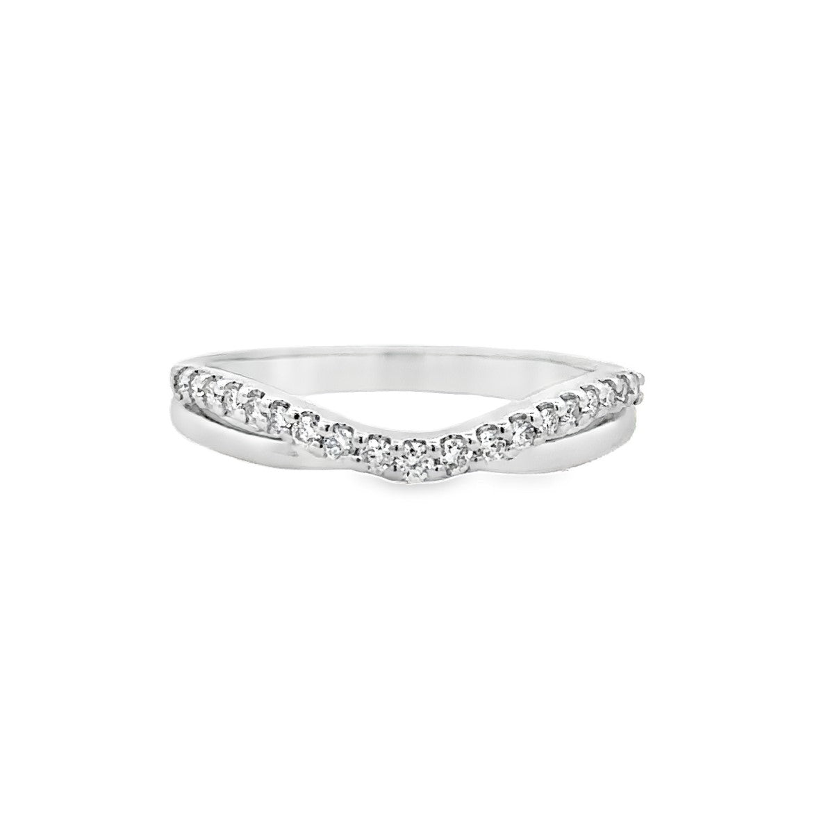 Lady's White 14 Karat Curved Anniversary Ring Size 7 With 0.17Tw Round G/H Si1 Diamonds