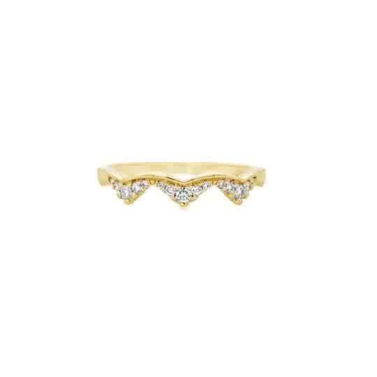 Lady's Yellow 14 Karat Scallop Edge Anniversary Ring With = 0.15Tw Round G/H Si1 Diamonds