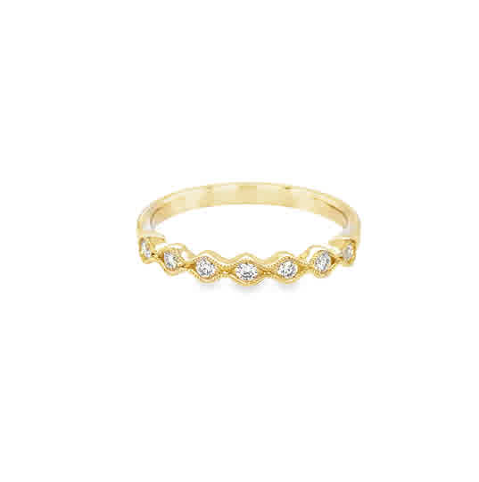 Lady's Yellow 14 Karat Curved Anniversary Ring With = 0.17Tw Round G/H Si1 Diamonds