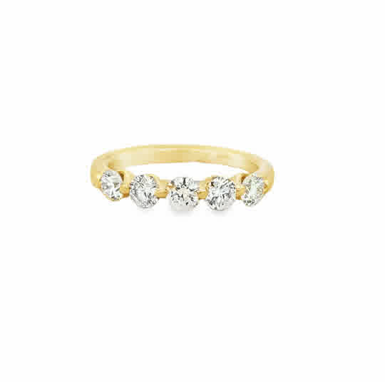Lady's Yellow 14 Karat Single Prong Anniversary Ring Size 6.75 5 = 1.05tw Round G/H SI1 Diamonds Weight: 3.4