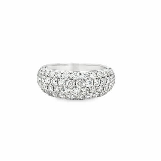 Lady's White 14 Karat Domed Pave' Anniversary Ring Size 7 = 1.92tw Round G/H SI1 Diamonds Weight: 5.3