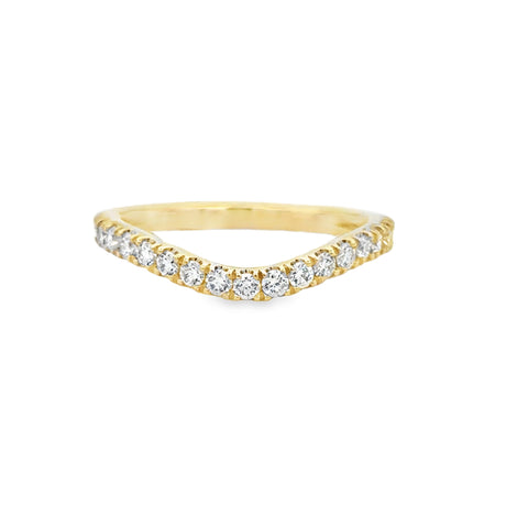Lady's Yellow 14 Karat Curved, Prong Set Anniversary Ring Size 6.5 = 0.47tw Round G/H SI1 Diamonds
