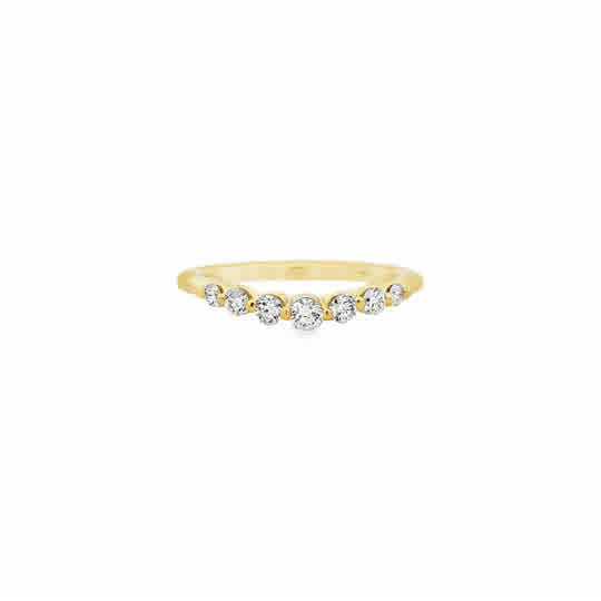 Lady's Yellow 14 Karat Curved Prong Set Anniversary Ring Size 6.5 7 = 0.35tw Round G/H SI2 Diamonds