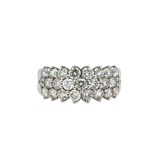 Lady's White 14 Karat Prong Set, Three Row Anniversary Ring Size 7 With 25 = 2.00Tw Round G/H Si2 Diamonds