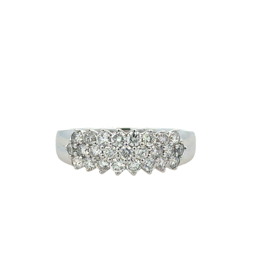 Lady's White 14 Karat Prong Set, Three Row Anniversary Ring Size 7 = 1.00tw Round G/H SI2 Diamonds
