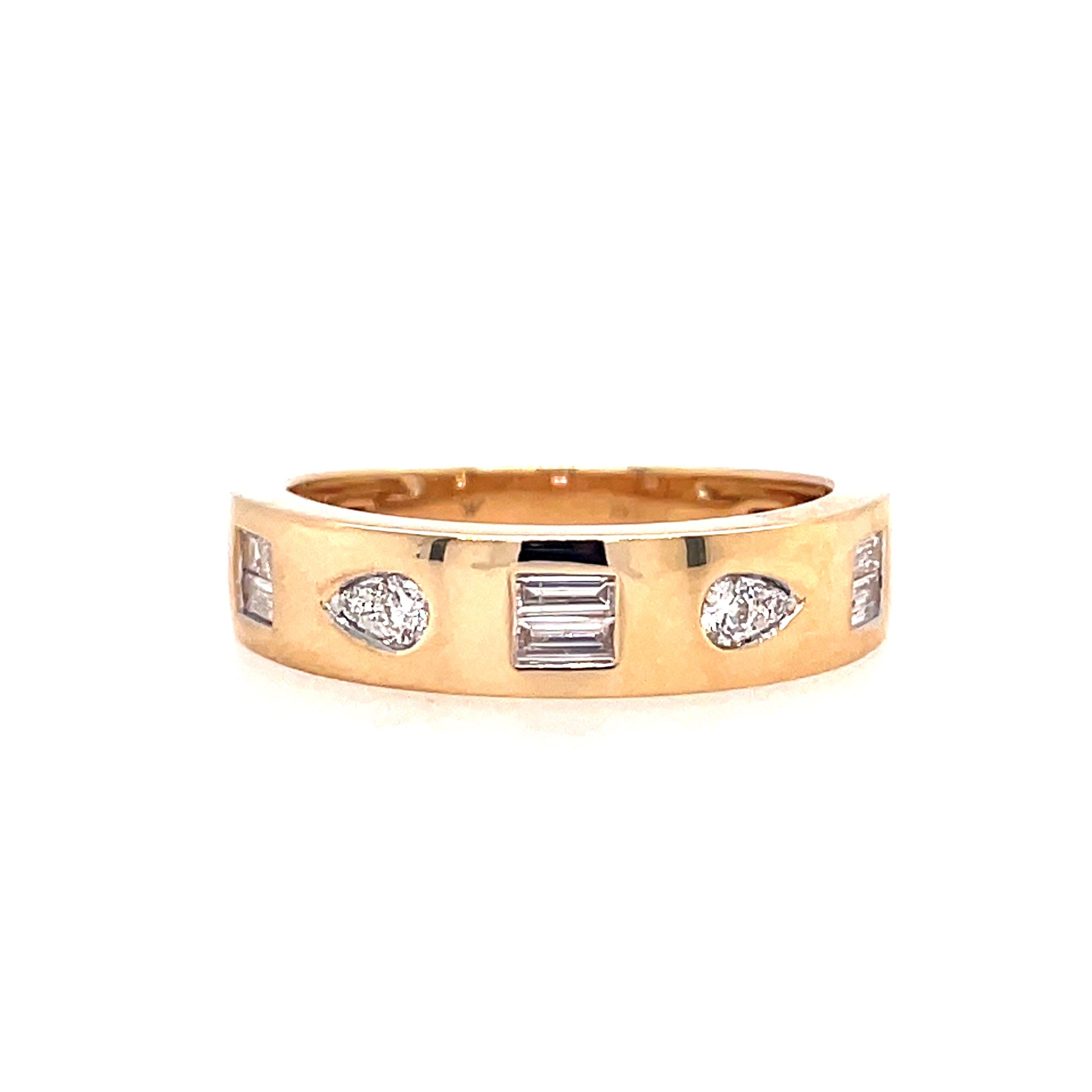 Lady's Yellow Polished 14 Karat Inlay Fashion Ring With 0.18Tw Baguette G/H Si1 Diamonds And 0.07Tw Round G/H Si1 Diamonds