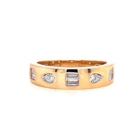 Lady's Yellow Polished 14 Karat Inlay Fashion Ring With 0.18Tw Baguette G/H Si1 Diamonds And 0.07Tw Round G/H Si1 Diamonds