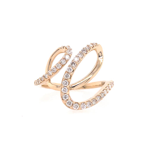 Lady's Yellow 14 Karat Freeform Fashion Ring Size 6.5 With 0.40Tw Round H/I Si1 Diamonds