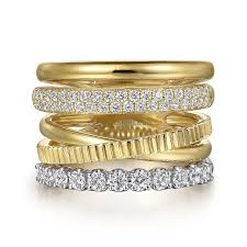 Lady's White/Yellow 14 Karat Stackable Fashion Ring Size 6.5 With 0.67Tw Round G/H Si2 Diamonds