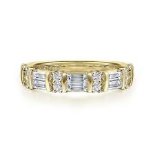 Lady's Yellow 14 Karat Contemporary Fashion Ring Size 6.5 With 0.79Tw Baguette G/H Vs2 Diamonds And 0.21Tw Round G/H Si2 Diamonds