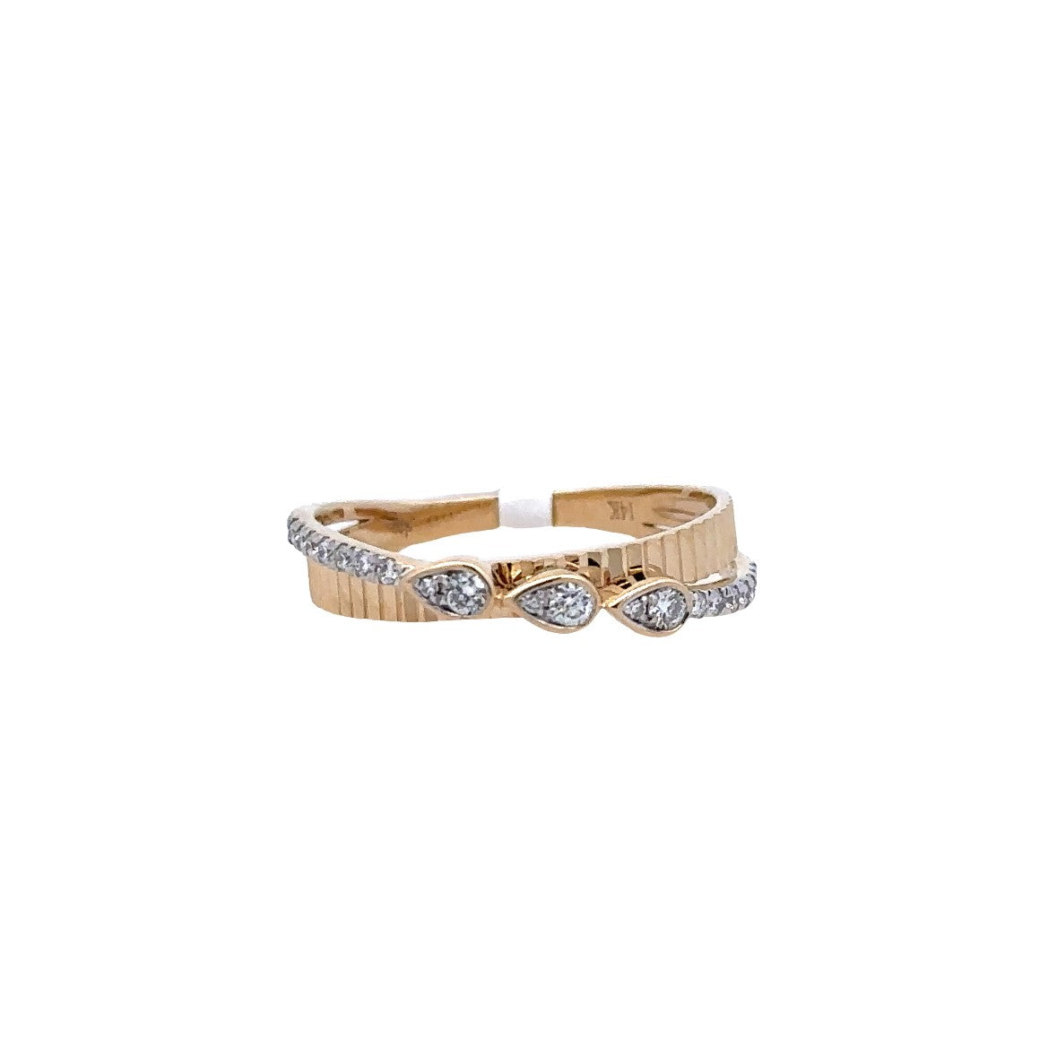 Lady's Yellow 14 Karat Crossover Bezel, Textured Fashion Ring With 0.18Tw Round G/H Si1 Diamonds