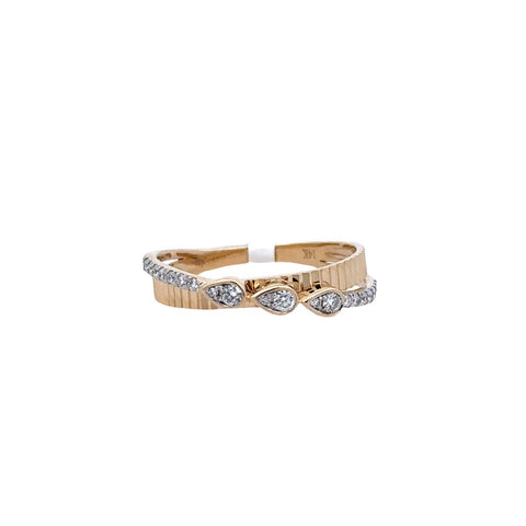 Lady's Yellow 14 Karat Crossover Bezel, Textured Fashion Ring With 0.18Tw Round G/H Si1 Diamonds