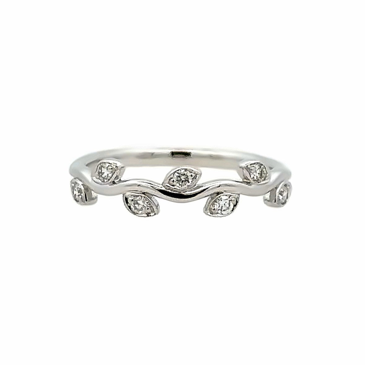 Lady's White 14 Karat Vine, Stackable Fashion Ring Size 7 With 7 0.14Tw Round G/H Si1 Diamonds