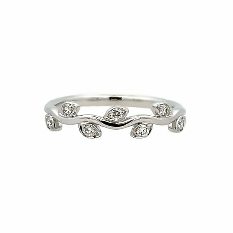 Lady's White 14 Karat Vine, Stackable Fashion Ring Size 7 With 7 0.14Tw Round G/H Si1 Diamonds