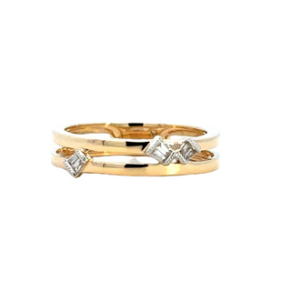 Lady's Yellow 14 Karat Modern Double Row Fashion Ring Size 6.5 With 0.06Tw Various Shapes G/H Si1 Diamonds