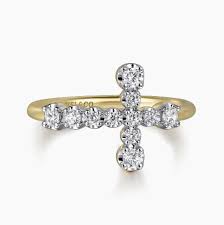 Lady's Yellow 14 Karat Cross Fashion Ring Size 6.5 With 0.31Tw Round G/H Si2 Diamonds