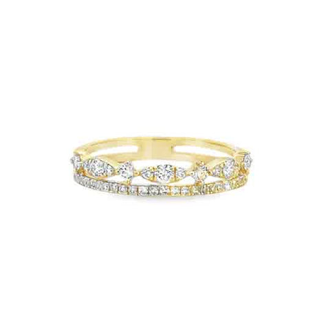 Lady's Yellow 14 Karat Double Row, Crown Fashion Ring With 0.37Tw Round G/H Si1 Diamonds