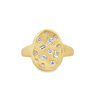 Lady's Yellow 14 Karat Satin Flush Set, Scattered Fashion Ring With 0.4Tw Various Shapes G/H Si1 Diamonds