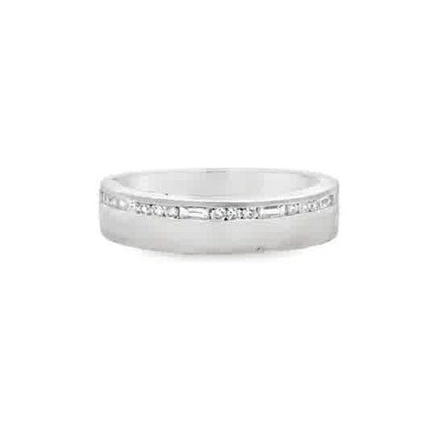 Lady's White 14 Karat Satin Offset Channel Fashion Ring Size 6.5 With 0.23Tw Various Shapes G/H Si1 Diamonds