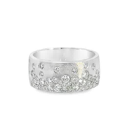 Lady's White 14 Karat Flush Set Cigar Band, 8.7Mm Width Fashion Ring With 1.04Tw Round Diamonds