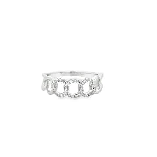 Lady's White Sterling Silver Circle Link Fashion Ring Size 6.5 With 30 0.16Tw Round G/H Si2 Diamonds