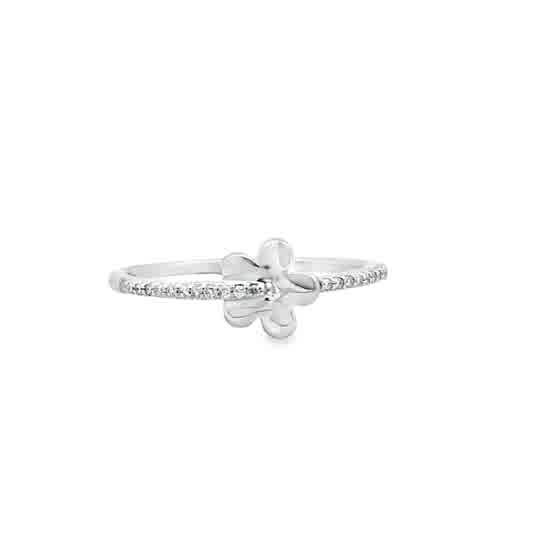 Lady's White Sterling Silver Flower Fashion Ring Size 7 With 22 0.08Tw Round G/H Si2 Diamonds