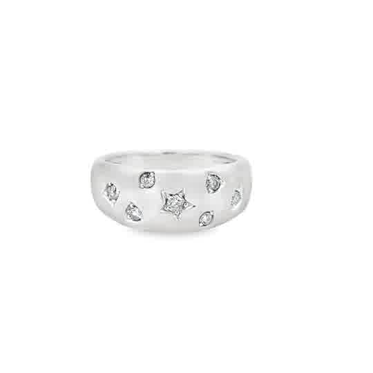 Lady's White Sterling Silver Brushed Scattered Inlay Fashion Ring Size 7 With 0.25Tw Various Shapes G/H Si2 Diamonds