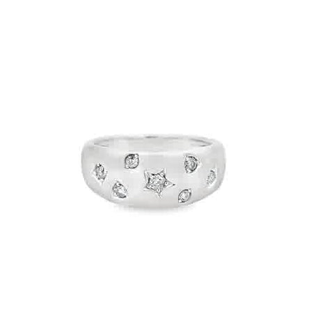 Lady's White Sterling Silver Brushed Scattered Inlay Fashion Ring Size 7 With 0.25Tw Various Shapes G/H Si2 Diamonds