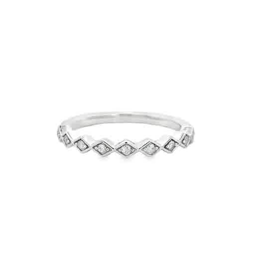 Lady's White Sterling Silver Square Stackable Fashion Ring Size 7 With 9 0.10Tw Round G/H Si2 Diamonds