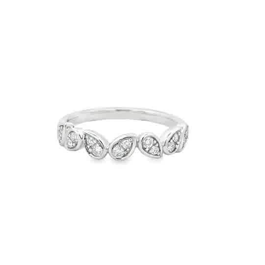 Lady's White Sterling Silver Pear Stackable Fashion Ring Size 7 With 14 0.25Tw Round G/H Si2 Diamonds