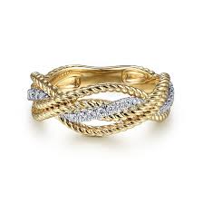 Lady's Tt 14 Karat Rope Crossover Fashion Ring Size 6.5 With = 0.17Tw Round I/J Si1 Diamonds