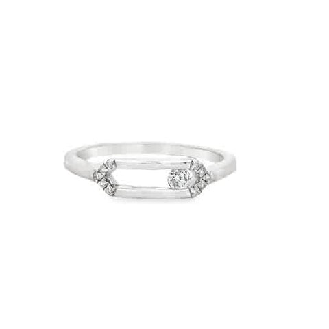 Lady's White Sterling Silver Bar Fashion Ring Size 7 With 11 = 0.14Tw Round G/H Si1 Diamonds