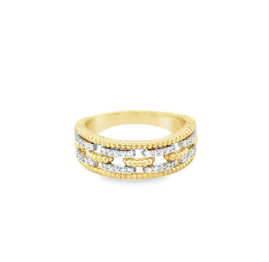 Lady's Yellow/White 14 Karat Rope Link Fashion Ring With 0.20Tw Round G/H Si1 Diamonds