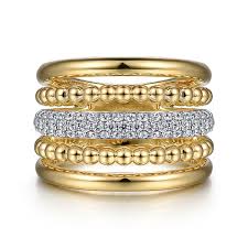 Lady's Yellow 14 Karat Bujukan Collection, Easy Stackable Fashion Ring Size 6.5 With = 0.65Tw Round G/H Si2 Diamonds