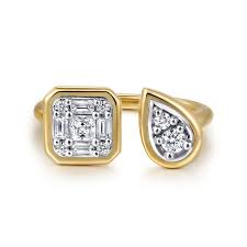 Lady's Yellow 14 Karat Contemporary Collection, Open Fashion Ring Size 6.5 With = 0.14Tw Various Shapes G/H Vs2 Diamonds And = 0.27Tw Round G/H Si2 Diamonds