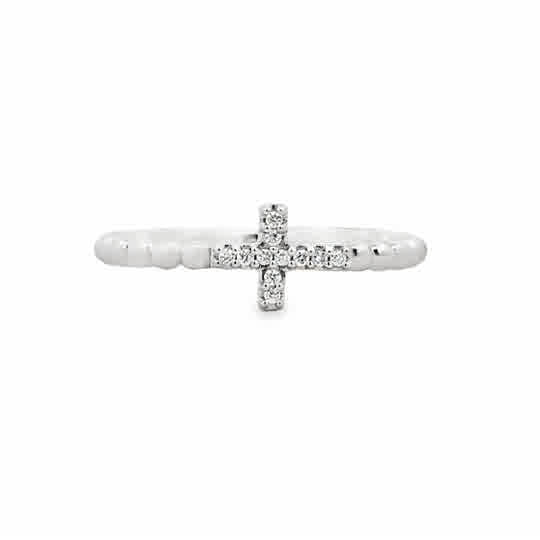 Lady's White 14 Karat Cross Fashion Ring With = 0.05Tw Round G/H Si1 Diamonds