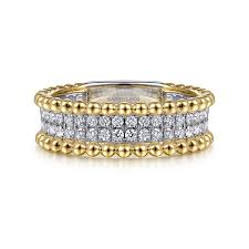 Lady's Tt 14 Karat Bujukan Collection, Three Row Fashion Ring Size 6.5 With = 0.44Tw Round G/H Si2 Diamonds