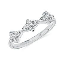 Lady's White Sterling Silver Cluster Station Stackable Fashion Ring Size 7 = 0.25tw Round Diamonds