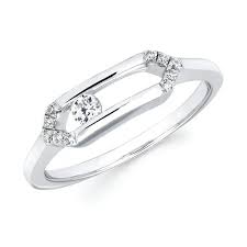 Lady's White Sterling Silver Bar Fashion Ring Size 7 With 11 = 0.14Tw Round G/H Si1 Diamonds