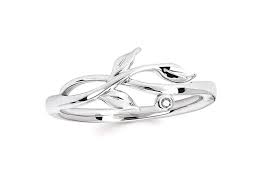 Lady's White Sterling Silver Floral Vine Fashion Ring Size 7 = 0.01tw Round Diamonds