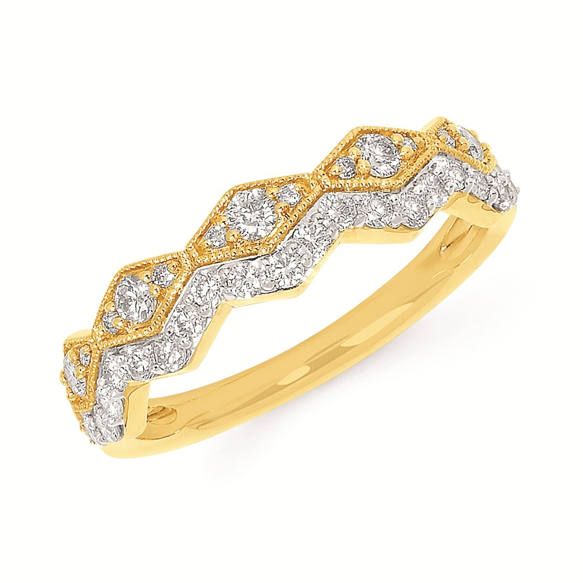 Lady's White/Yellow 14 Karat Modern Stackable Fashion Ring Size 6.5 34 = 0.50tw Round Diamonds