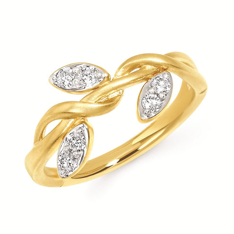 Lady's Yellow 14 Karat Vine, Stackable Fashion Ring Size 6.5 6 = 0.20tw Round Diamonds