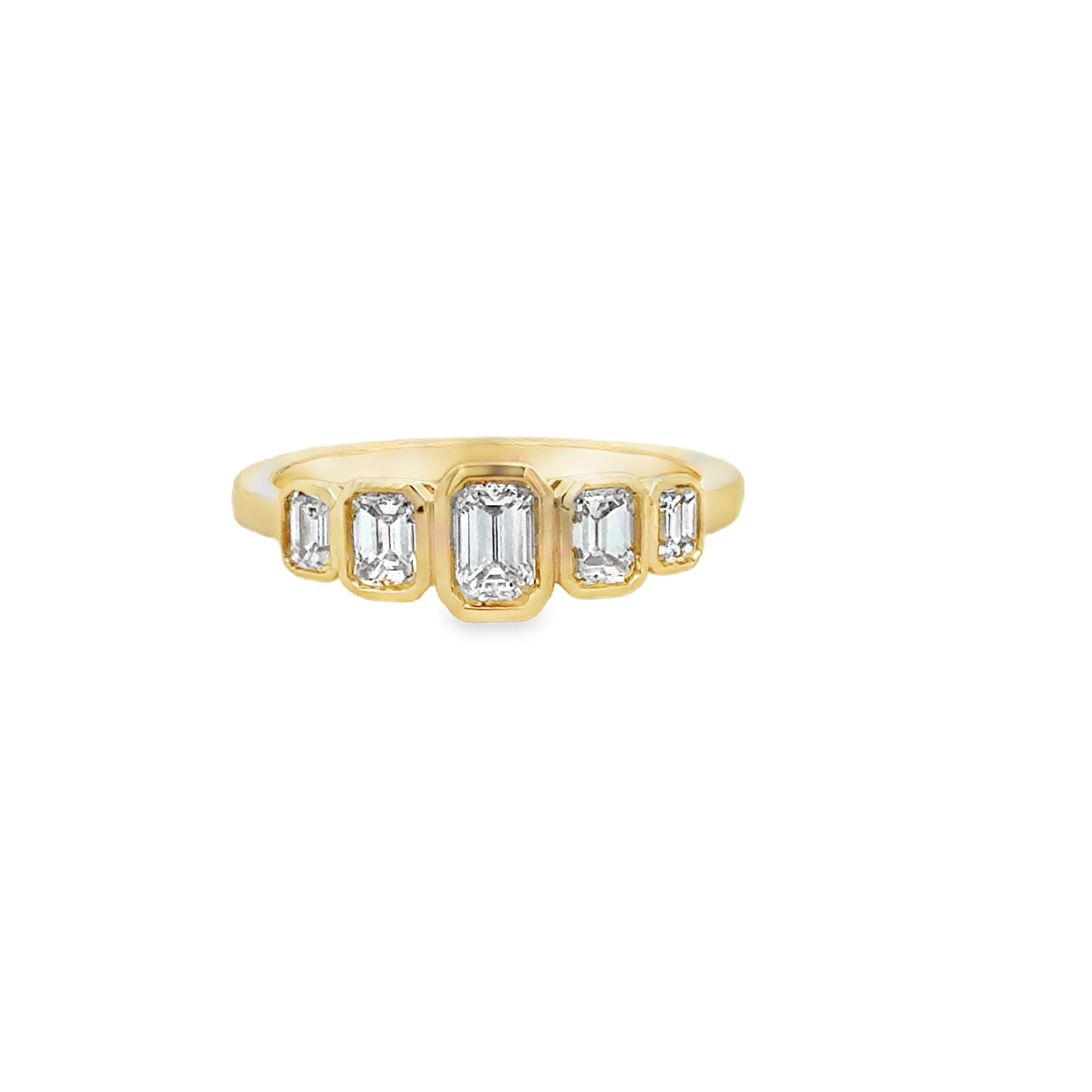 Lady's Yellow 14 Karat Bezel Fashion Ring Size 7 With 5 = 0.90Tw Emerald G/H Si1 Diamonds