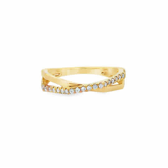 Lady's Yellow 14 Karat Modern Crossover Fashion Ring 22 = 0.14tw Round G/H I1 Diamonds