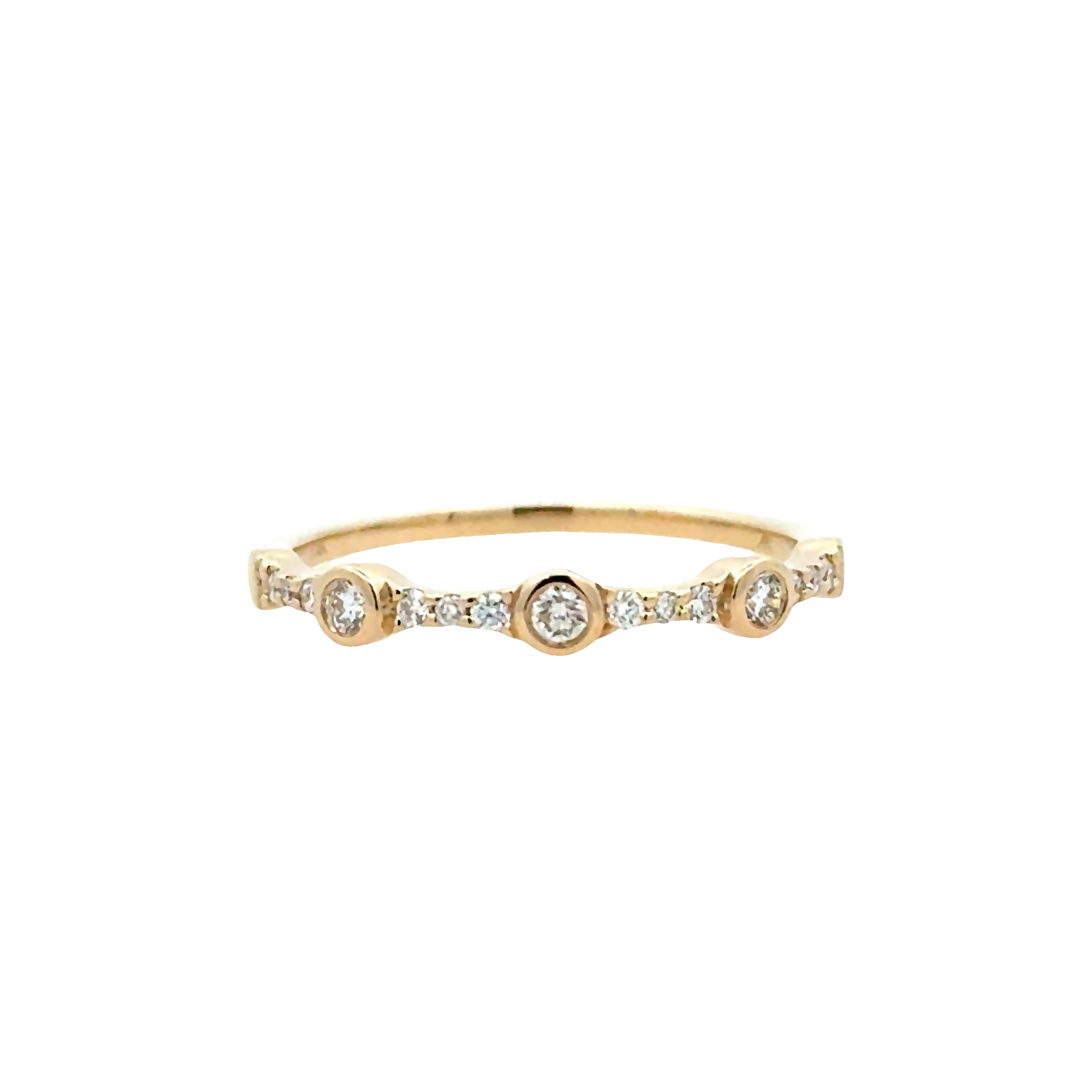 Lady's Yellow 14 Karat Bezel, Prong Station Stackables Fashion Ring = 0.21tw Round G/H SI1 Diamonds