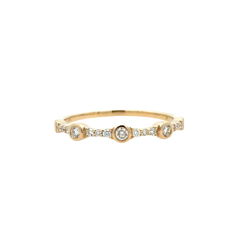 Lady's Yellow 14 Karat Bezel, Prong Station Stackables Fashion Ring = 0.21tw Round G/H SI1 Diamonds
